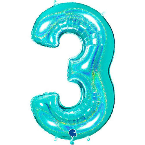 40" Holographic Blue Number Balloons 0-9