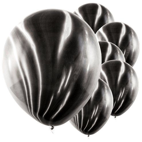 12" Black And White Marbled Balloons (6pk)