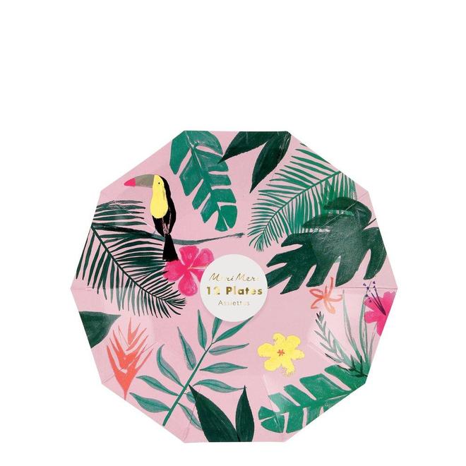 12 Small Tropical Pink Plates