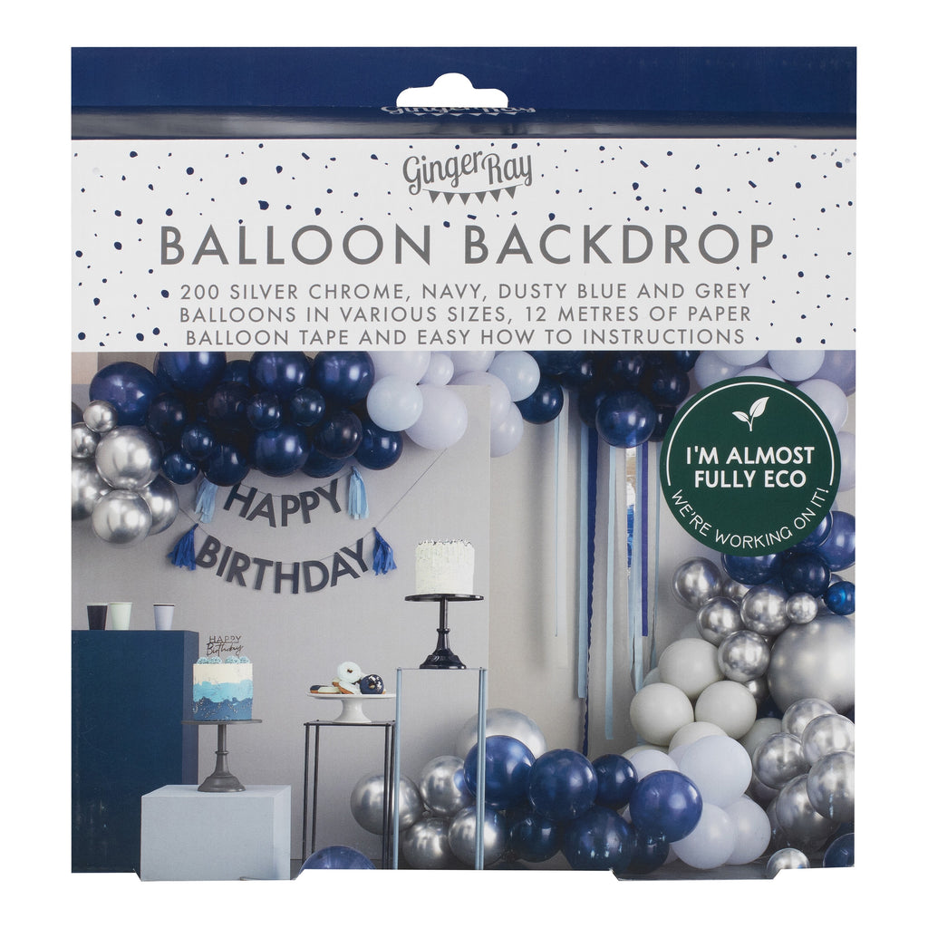 Luxe Silver, Navy and Blue Balloon Arch