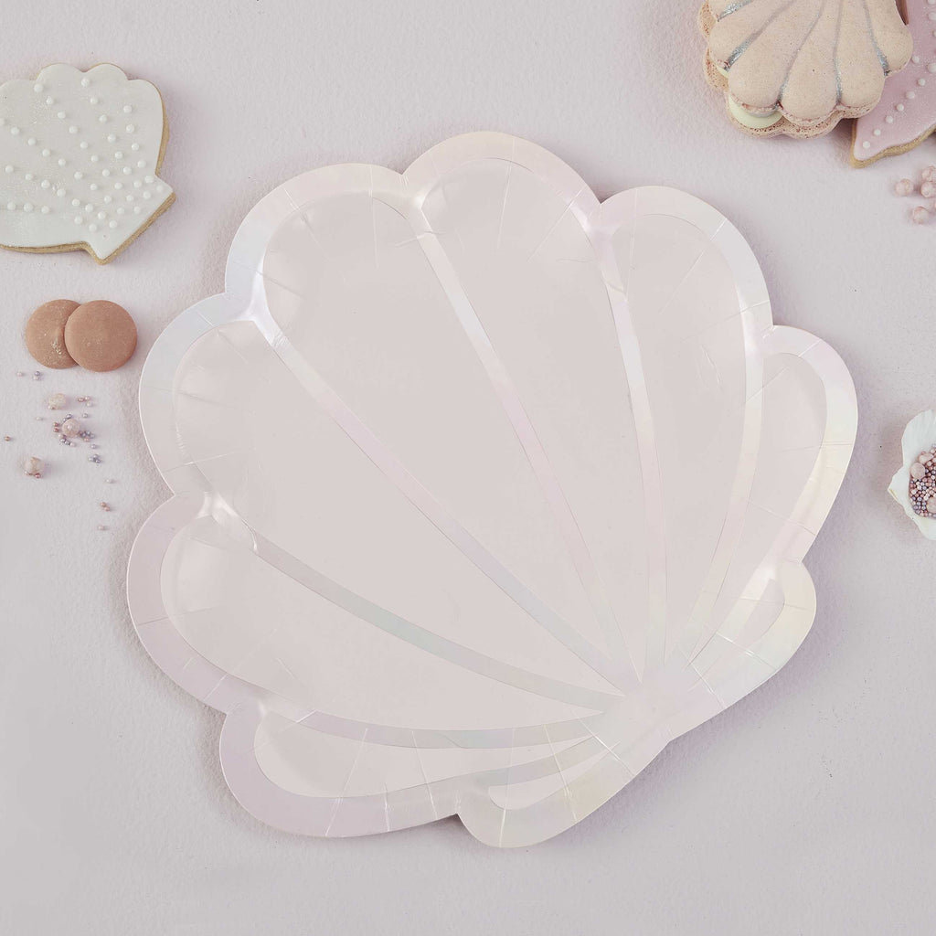 8 Iridescent Mermaid Shell Paper Plates